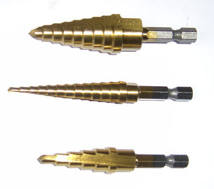 Yüksek Hız Çeliği Adım Matkap Ucu Hex Shank Titanyum Kaplamalı Metal Titanyum Adım Matkap Ucu Için Düz Flüt